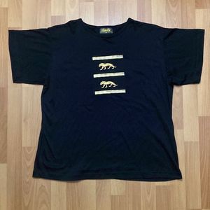 Vintage 80s Mastic by Lauren Black T Shirt Metallic Gold  Silver Cougar Theme